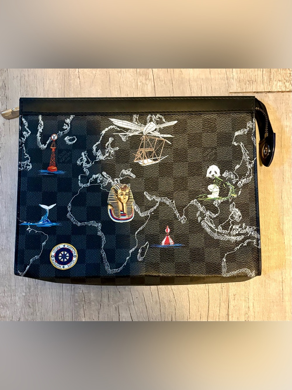 Authentic Louis Vuitton Pochette Voyage MM Renaissance Map N40205 Ltd Ed Clutch - Picture 4 of 16